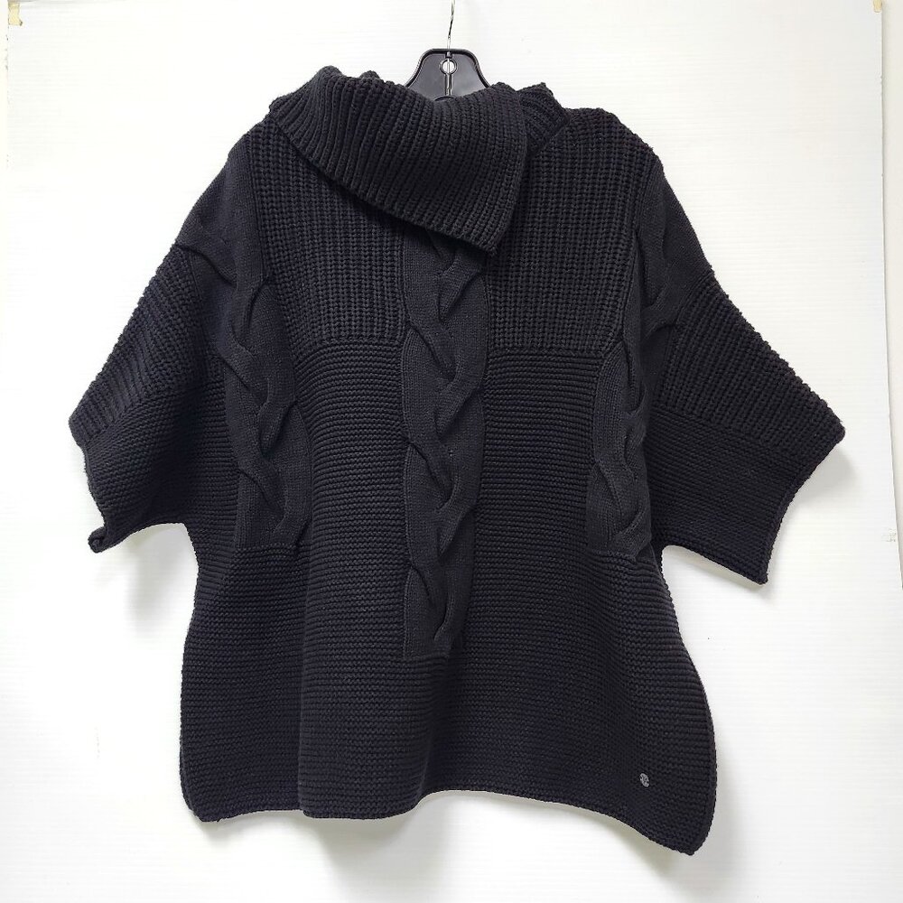 Monari Women's Black Knit Short-Sleeved Sweater W/Split Cowl Neck Size 6